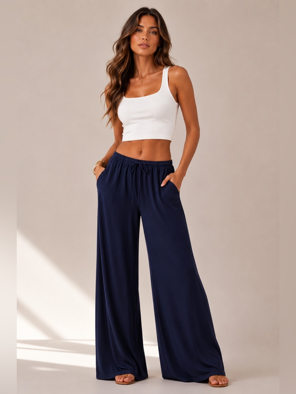 NWT Wide Leg Drawstring Pants - Navy